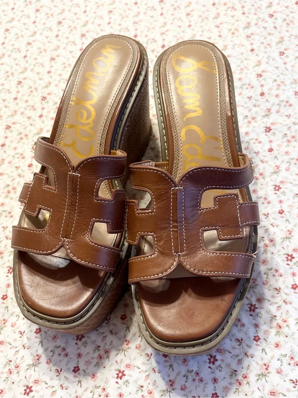 Sam Edelman Laine Platform Wedge Sandal -Rich Cognac Leather